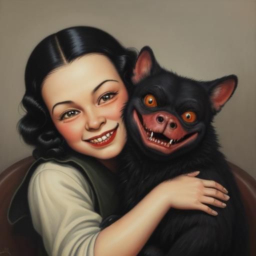 Toddler and Chupacabra in Oil Painting Style