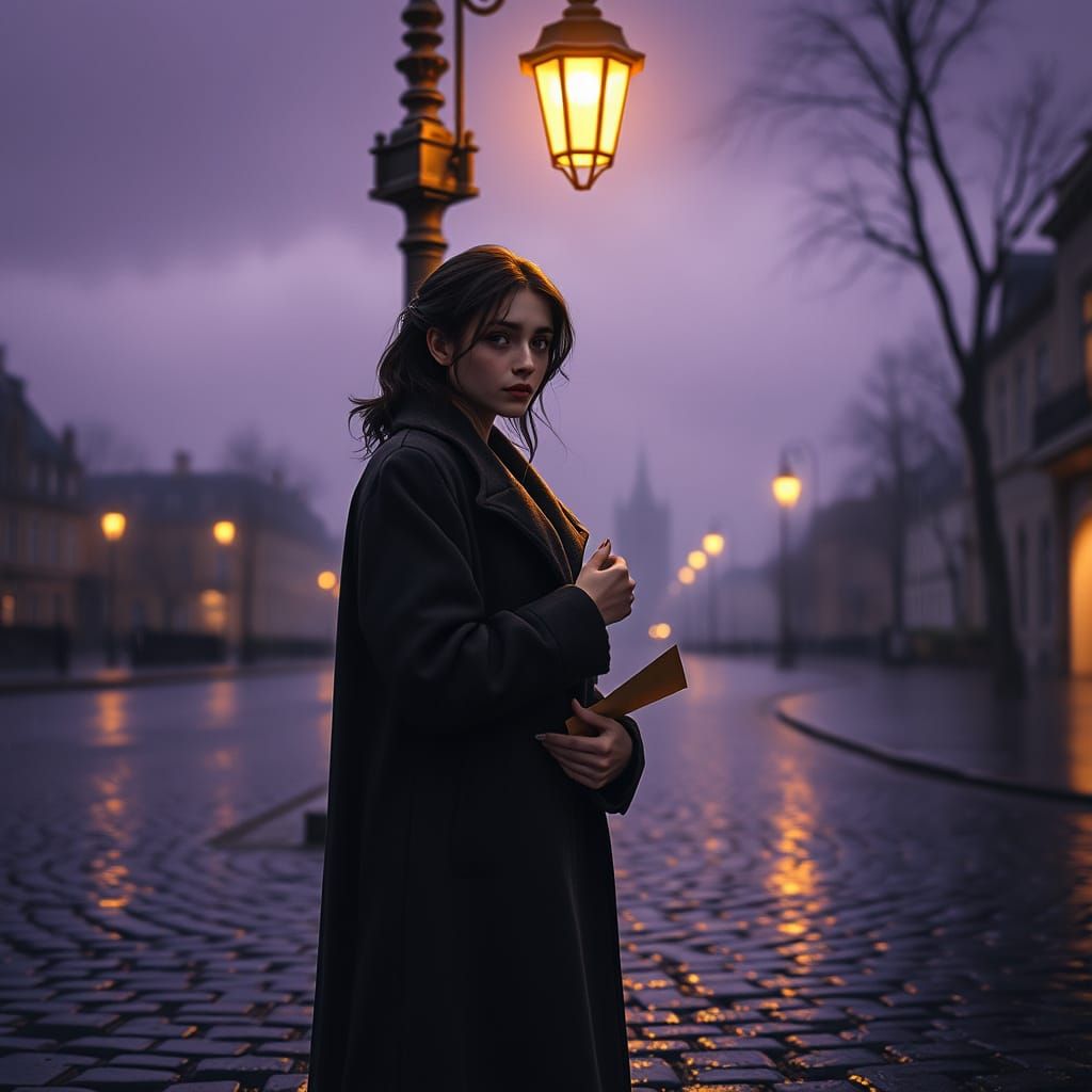 A Lonely Figure Weeps Beneath a Wistful Streetlamp