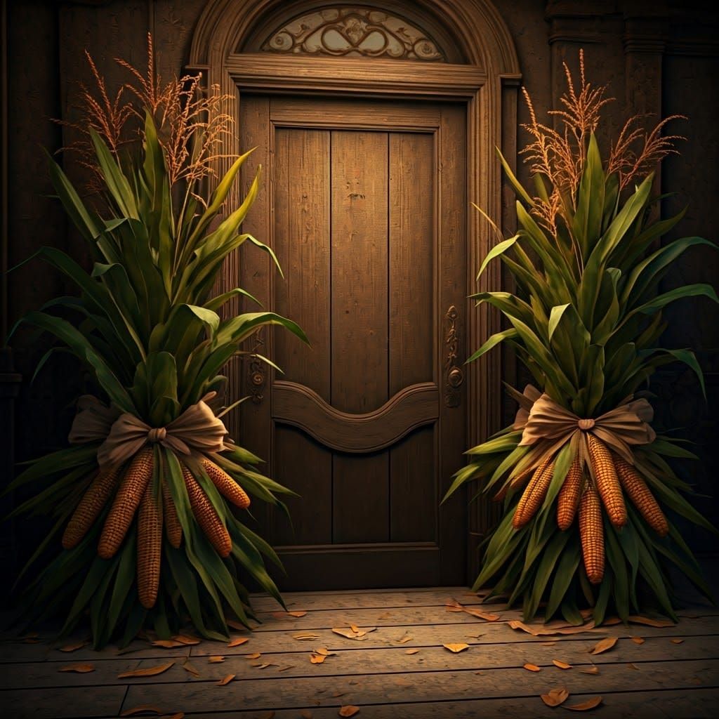 Elegant Cornstalk Entryway Decor in Film Photography Style