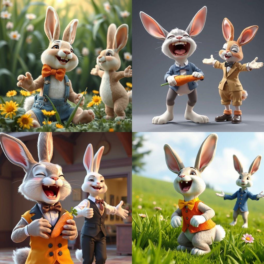 Laughing Bunnies in Anime-Inspired 3D Art