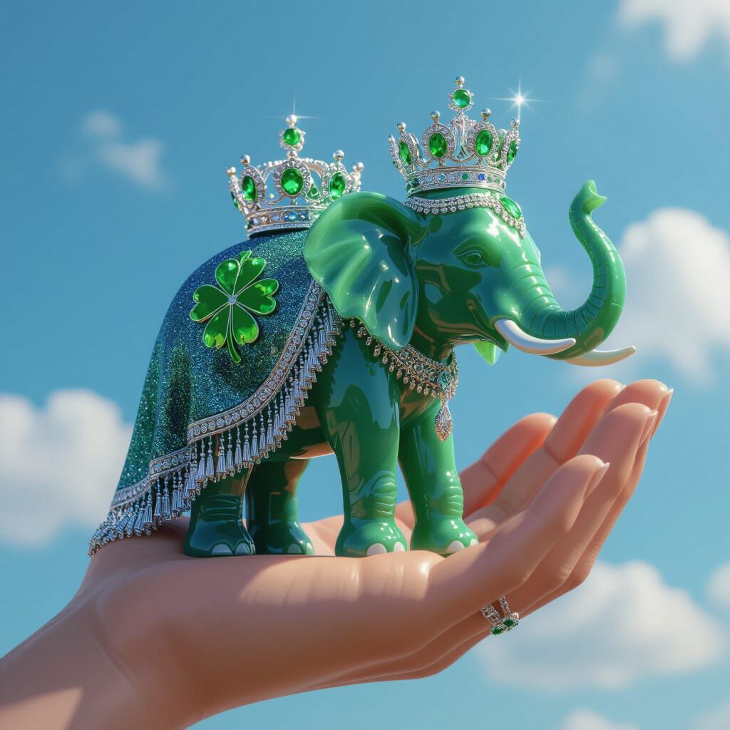 Human Hand Holds Detailed Jade Elephant Figurine