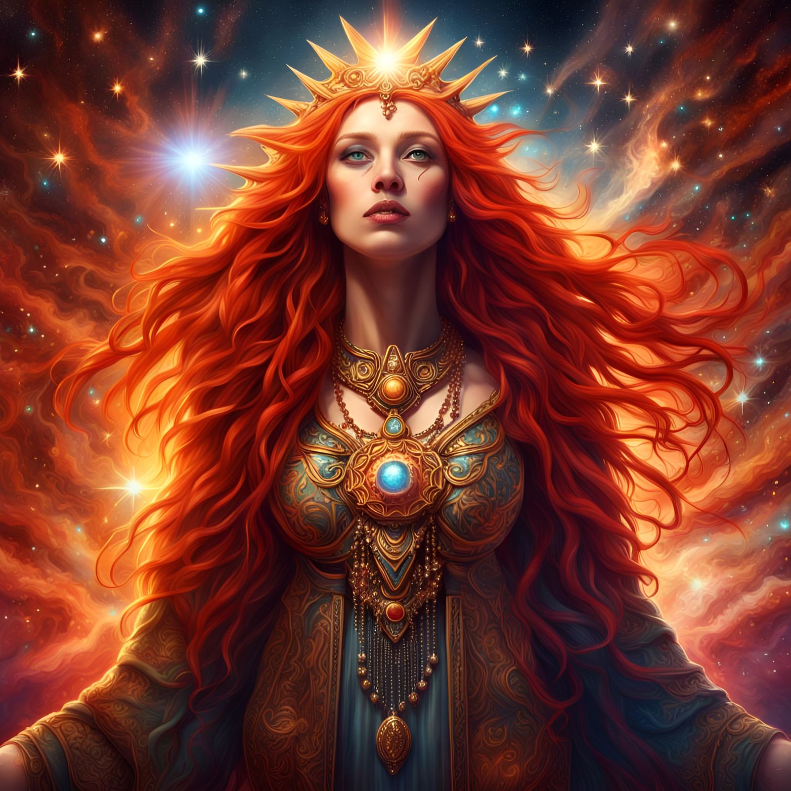 High Priestess with Starry Eyes in Digital Painting