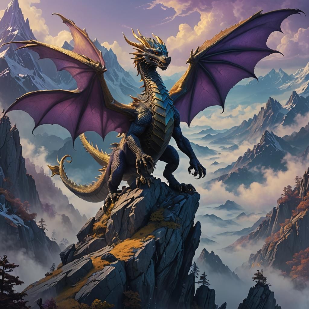 Dragon on Misty Peak: Fantasy Concept Art
