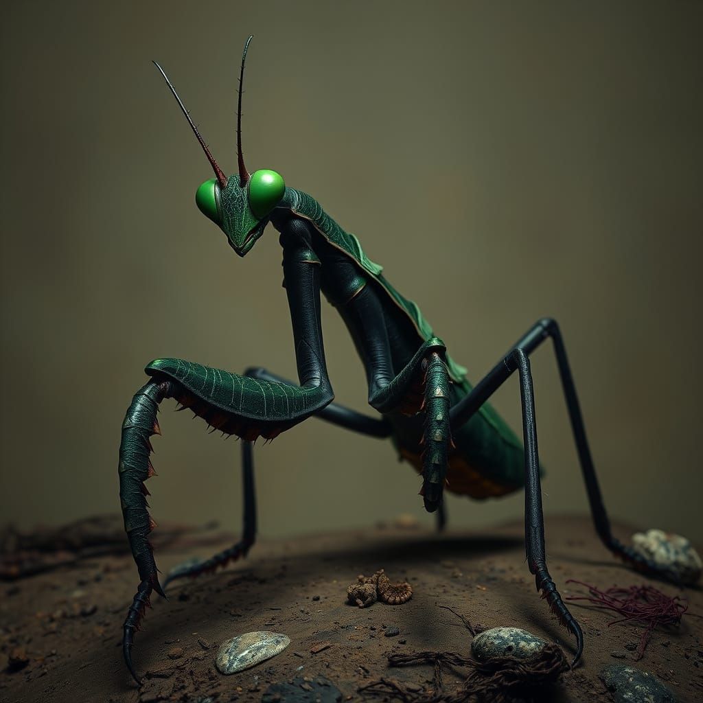 Black Mantis with Gigantic Claws in Fantastical Realism