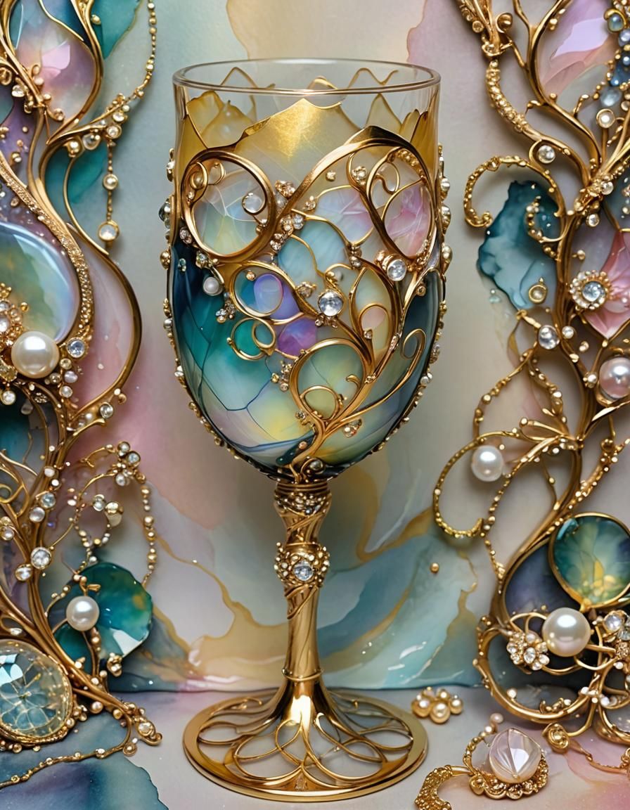 Iridescent Goblet with Gold and Pearl Details