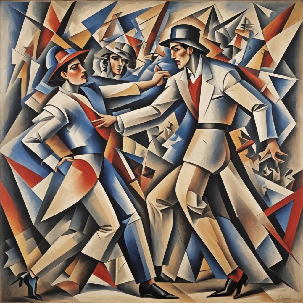 Good vs Evil in Abstract Cubism Style