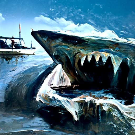 Menacing Shark in Oil Painting Style