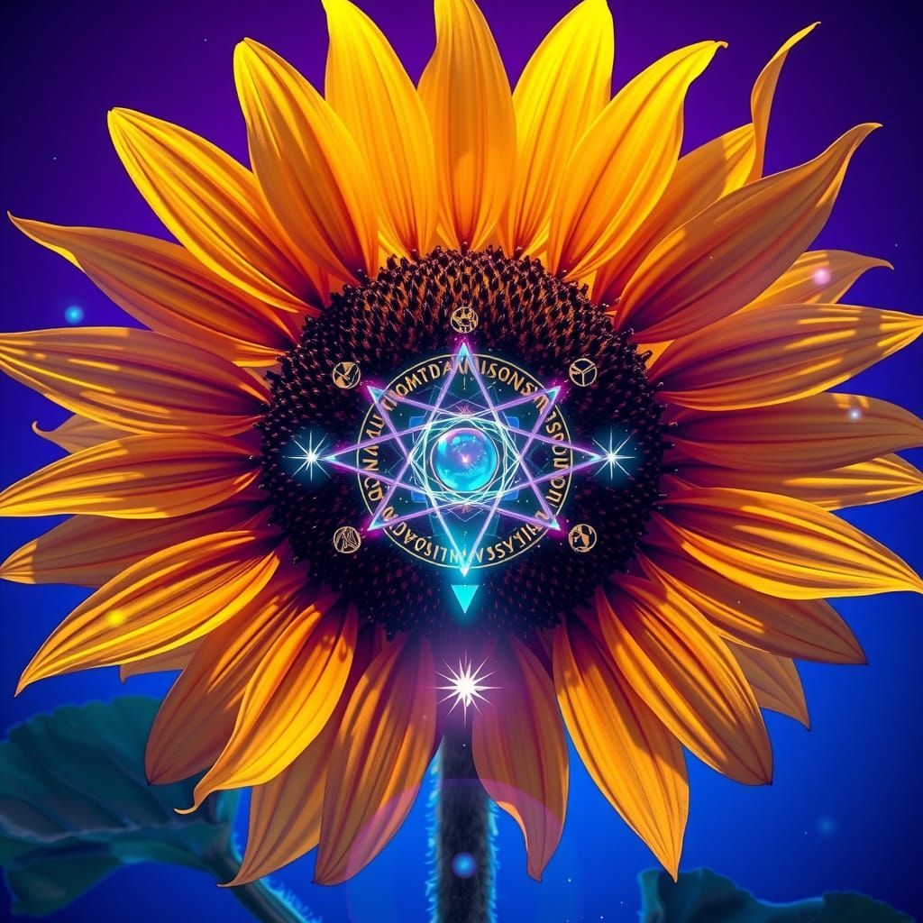 Esoteric Spectral Sunflower in Biomechanical Fractal Art