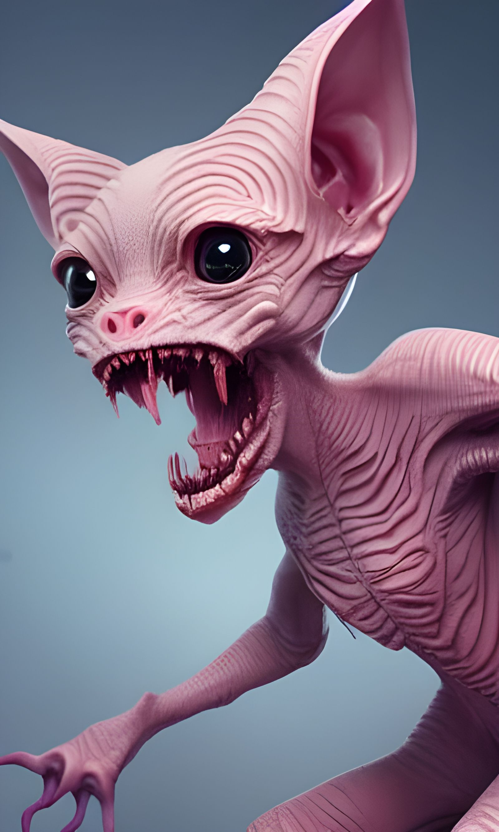 Terrifyingly Cute Hairless Demogorgon Cat in 3D