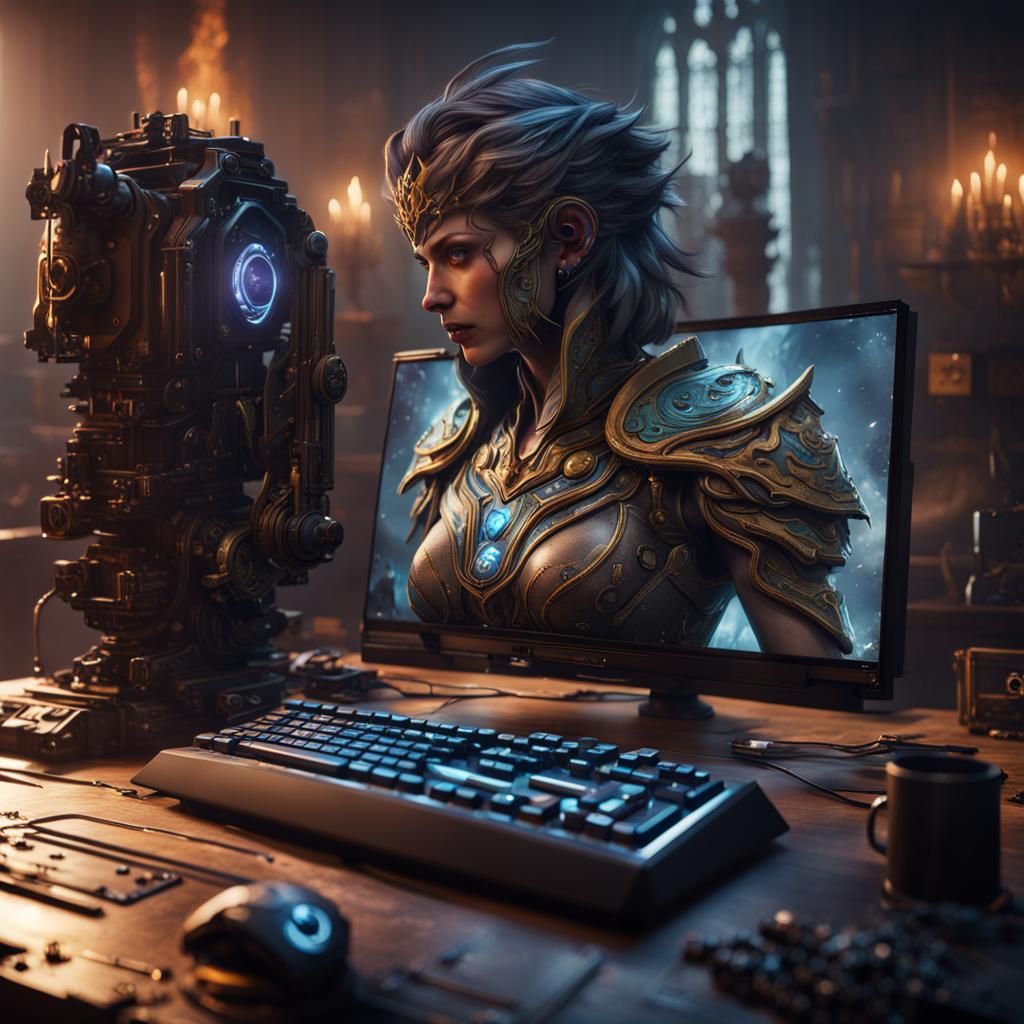 Gaming Computer Portrait in Detailed Matte Style