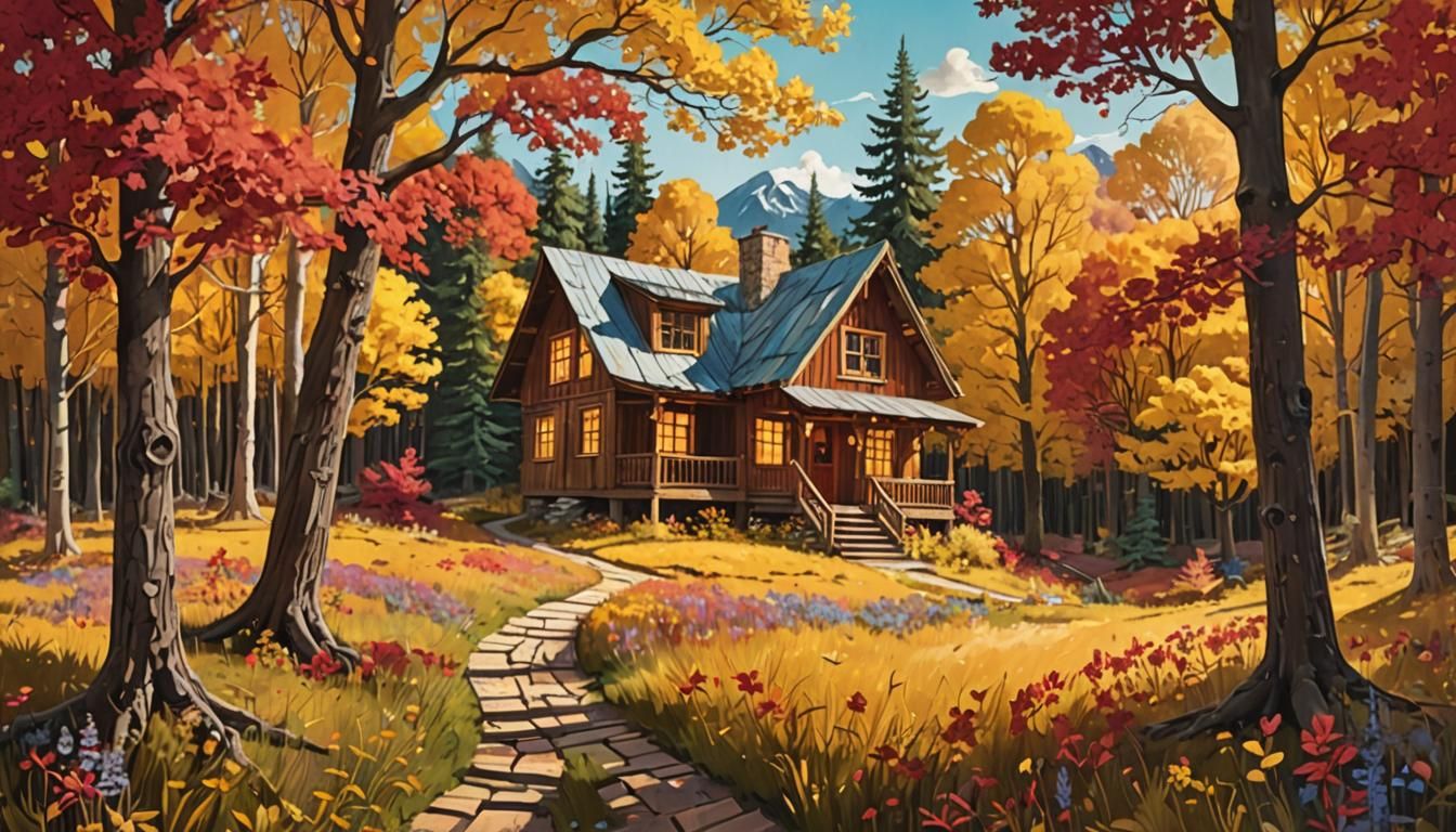 Whimsical Autumnal Forest in Paper Collage Style