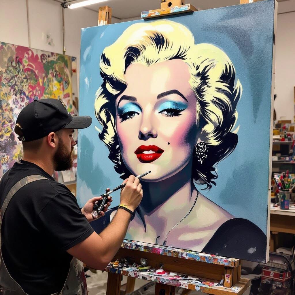 Airbrush Artist Creates Andy Warhol Style Marilyn Monroe Por...