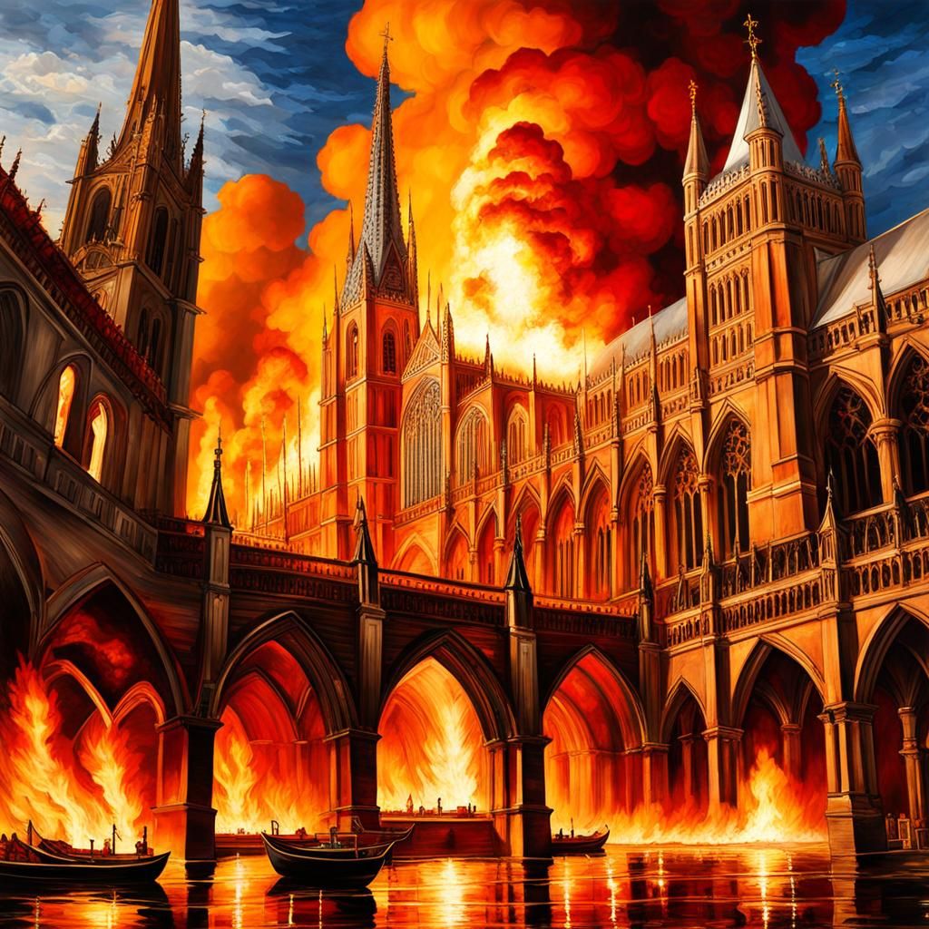Great Fire of London: Gothic Cathedral Ablaze
