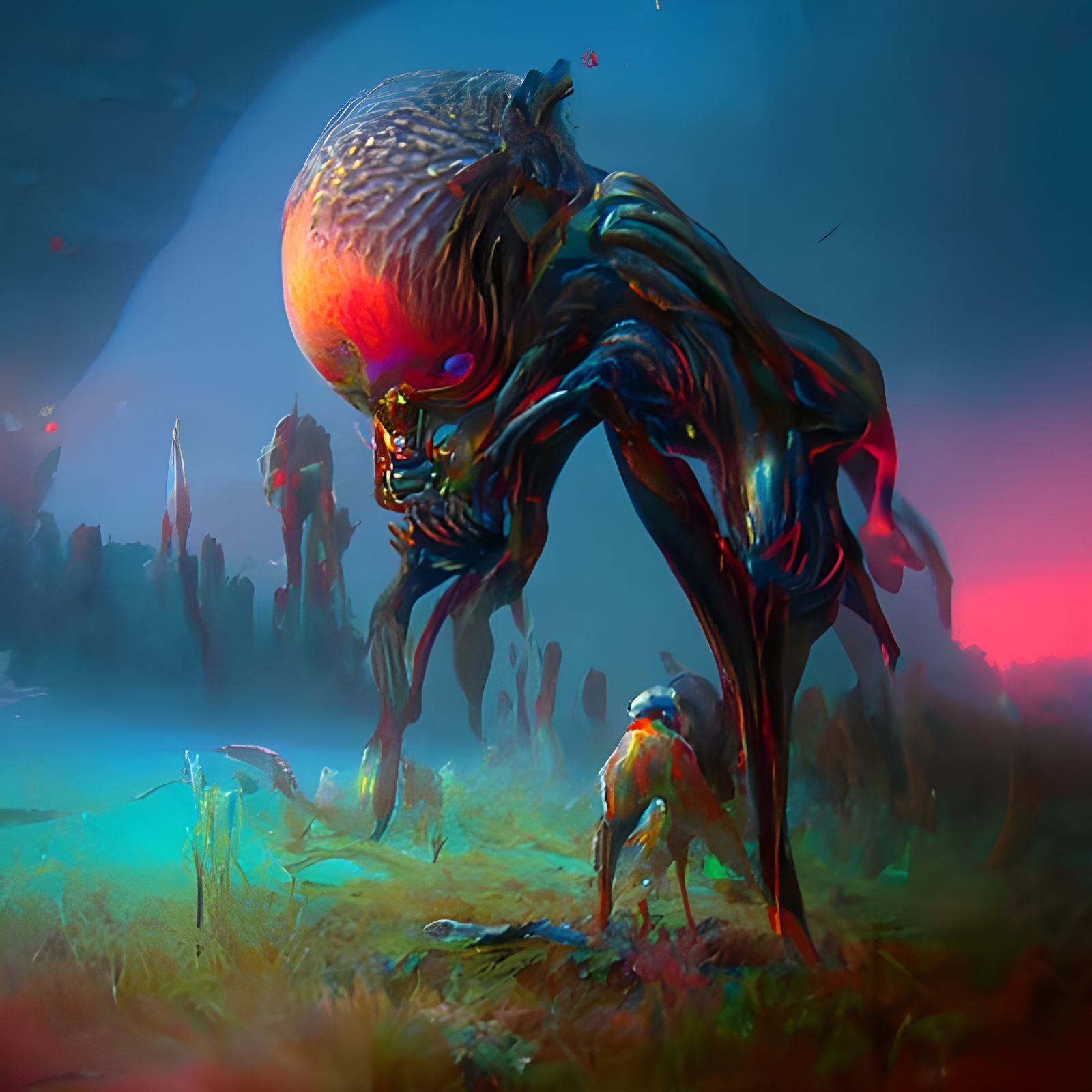 Horror Alien Landscape in Synthwave Style