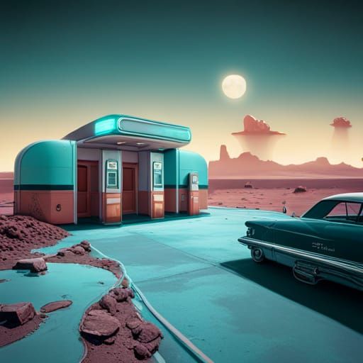Retro gas station on Mars