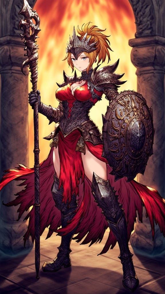 Anime Gladiator Girl with Trident and Shield