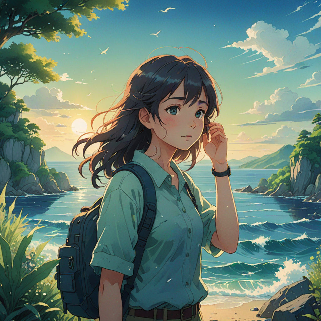 Mermaid in Vibrant Watercolor Anime Style