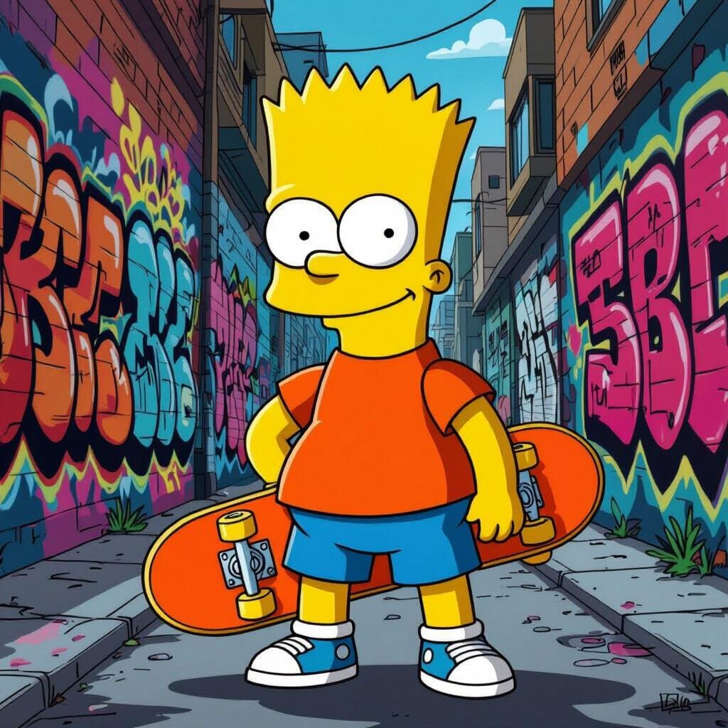 Bart Simpson Skater in Graffiti Alley