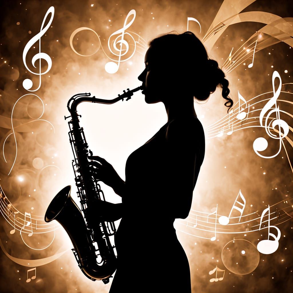 Celestial Saxophone Serenade in Vibrant Double Exposure
