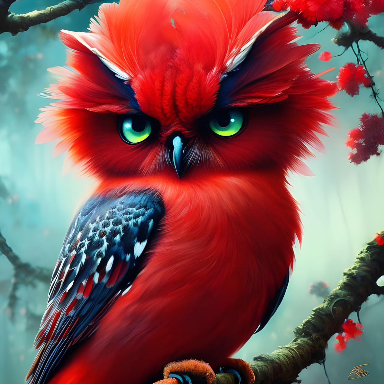 Detailed Red Owl Portrait in Digital Art Style