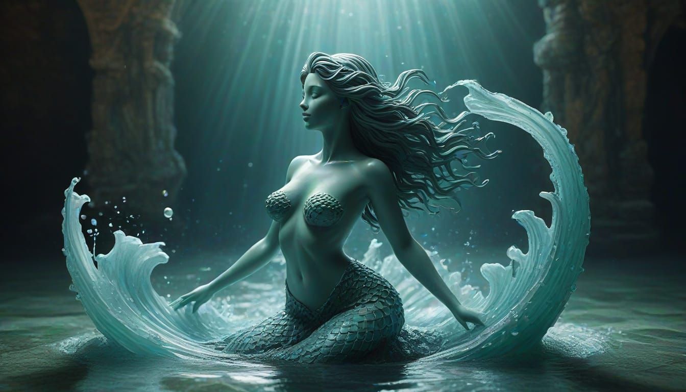 Mermaid Statuette Made of Sea Glass