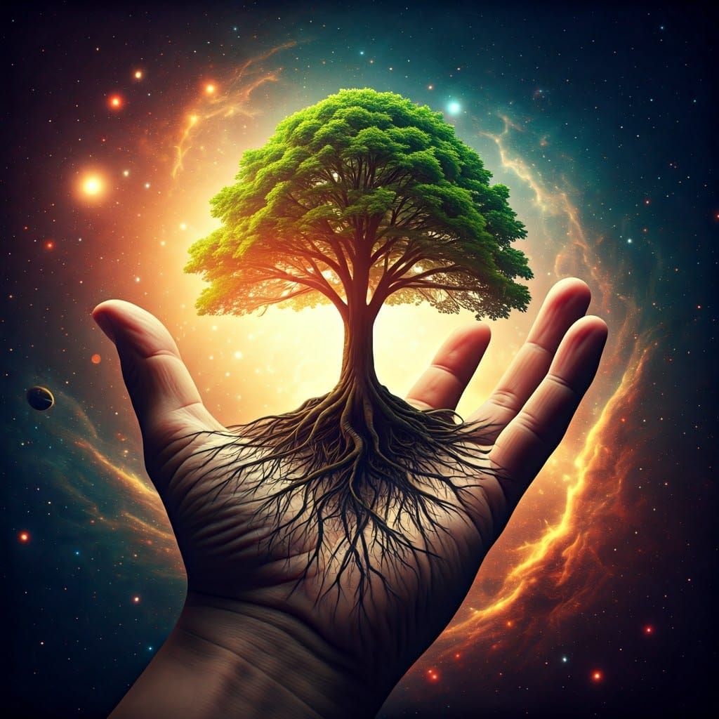 Surreal Dream: Forest Grows From Hand in Space