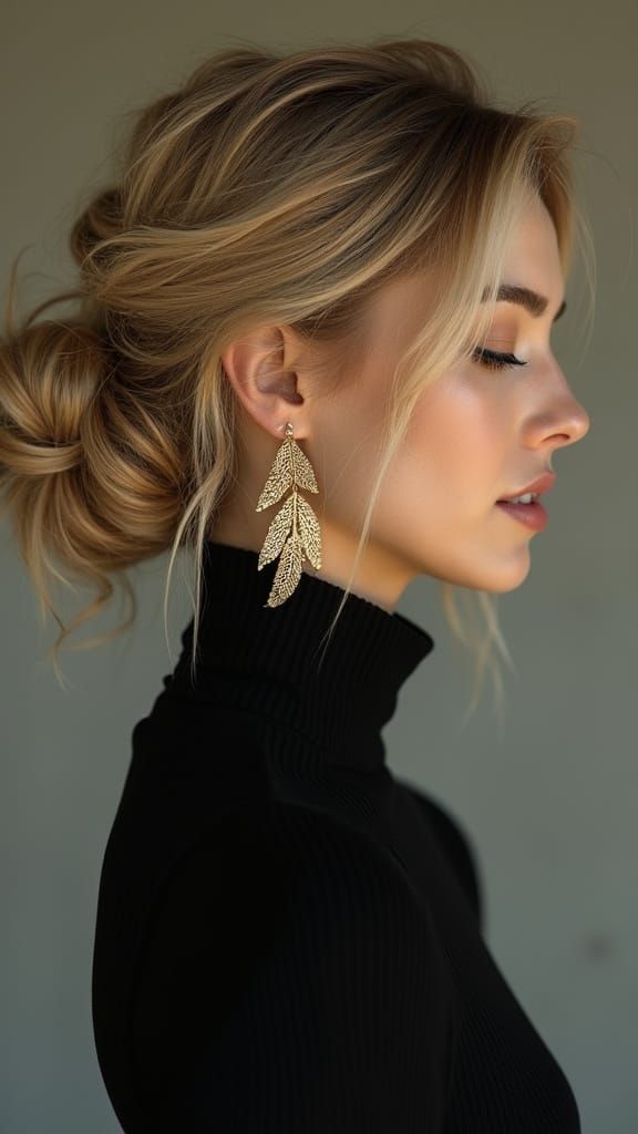 Elegant Blonde Woman with Gold Earrings