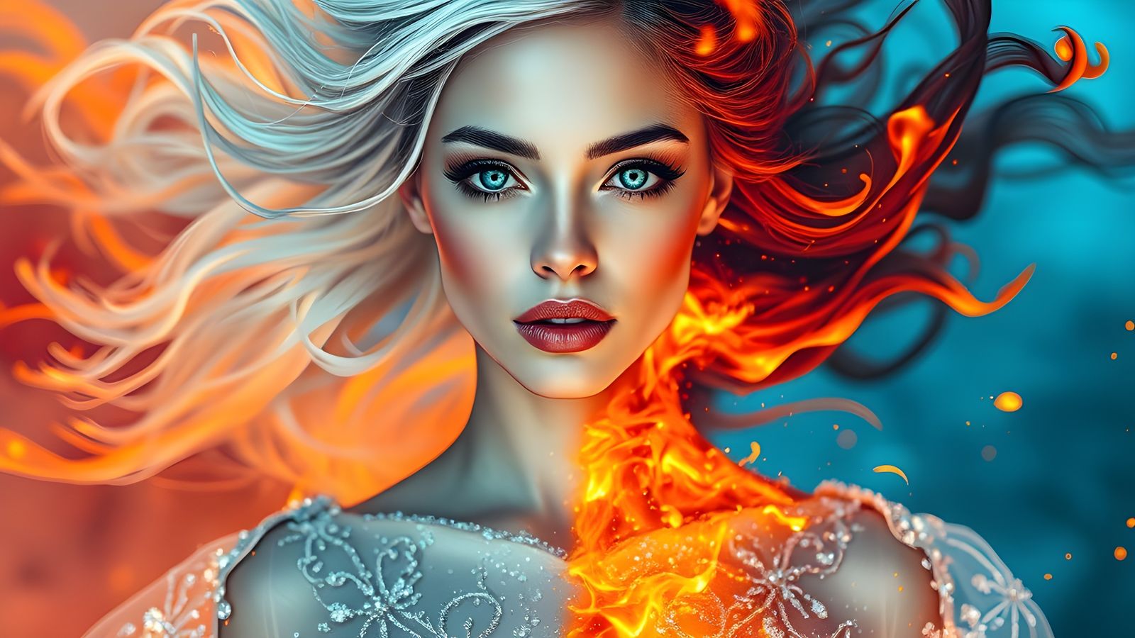 Ice and Fire Woman: A Portrait of Contrasting Beauty