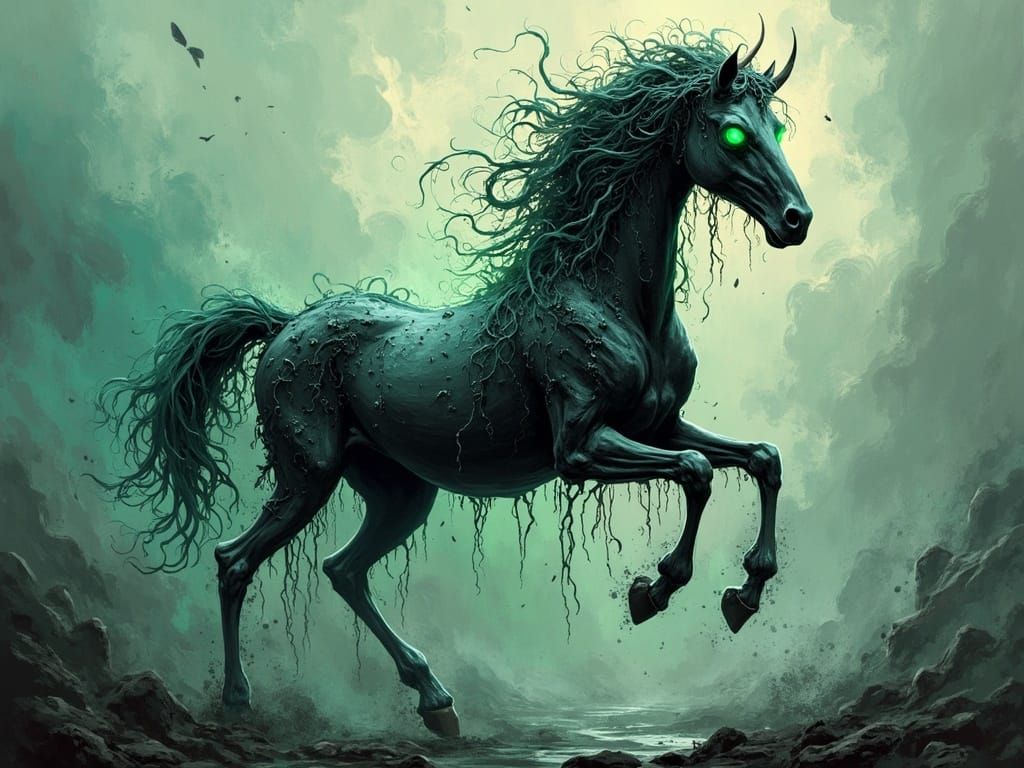 a beautiful zombiecore eldritch fantasycore centaur <lora:Sy...