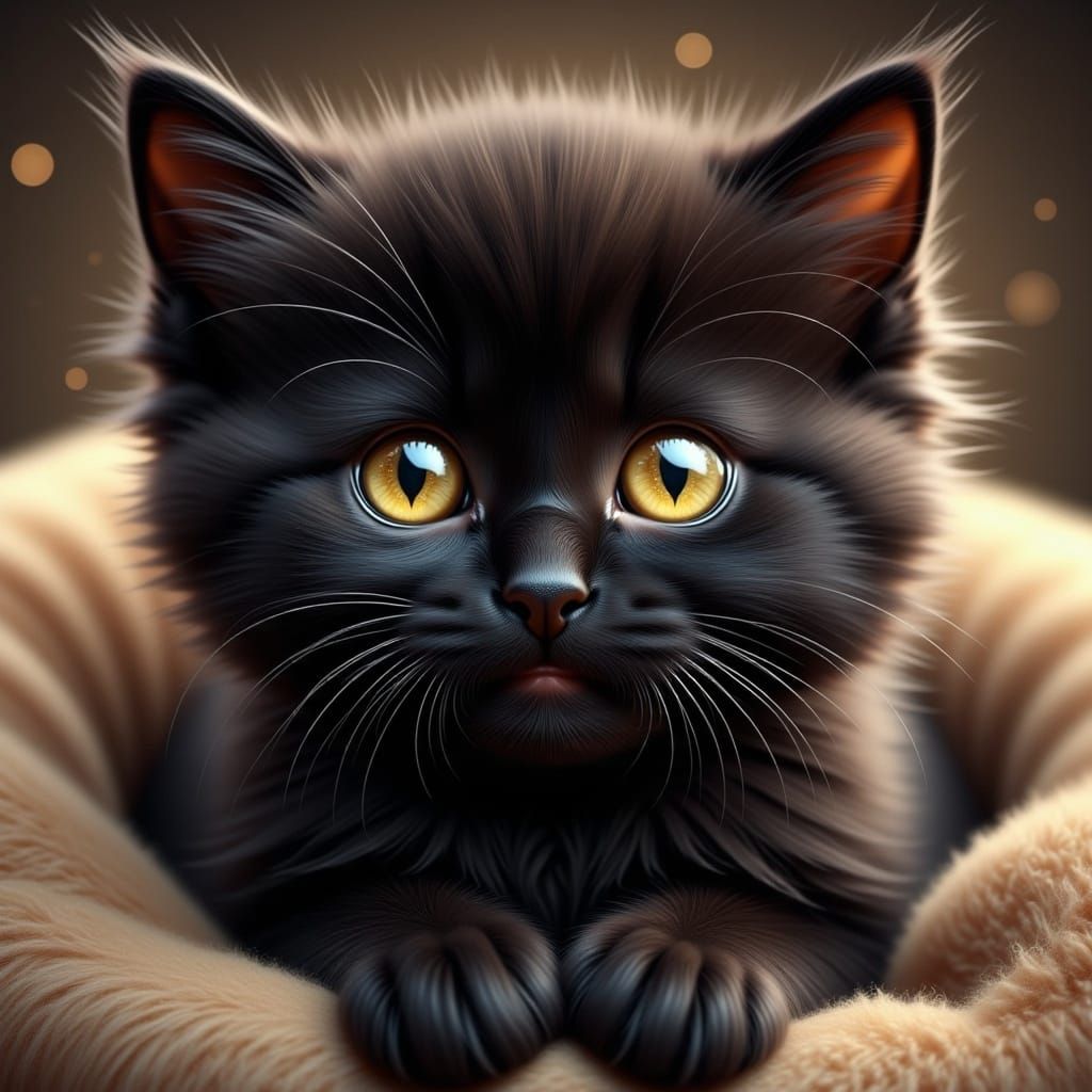 Adorable Black Kitten with Shiny Yellow Eyes