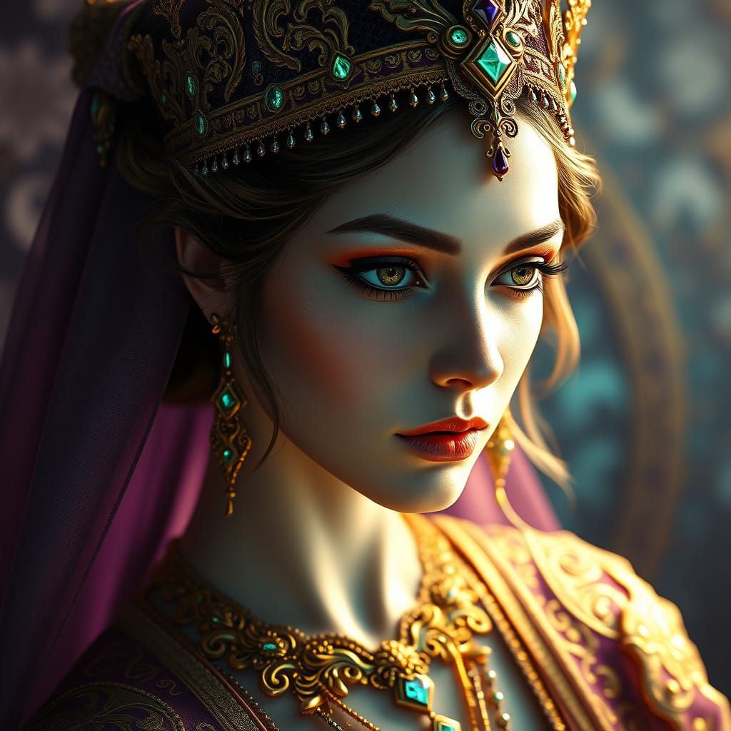 Regal Woman with Ethereal Aura in Art Nouveau Style
