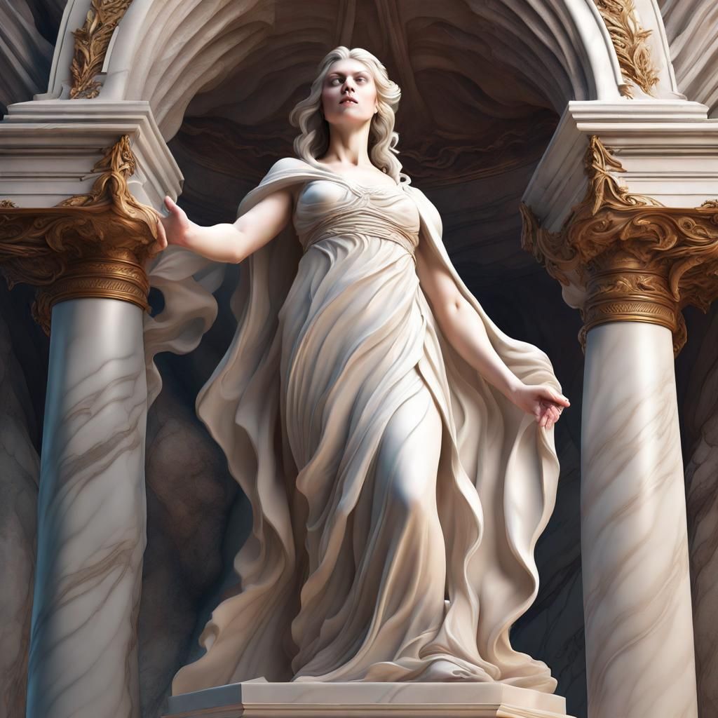 Marble Sculpture of Woman in Flowing Robes