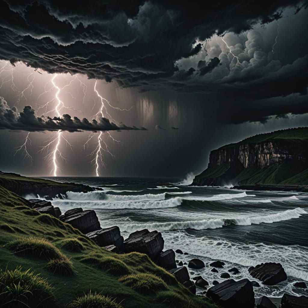 Lightning Illuminates Cliff in Intense Cinematic Moment