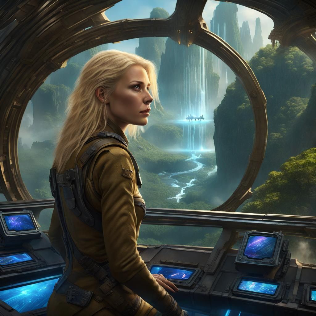 Fantasy Explorer on Starship Bridge: Dark Fantasy Concept Ar...