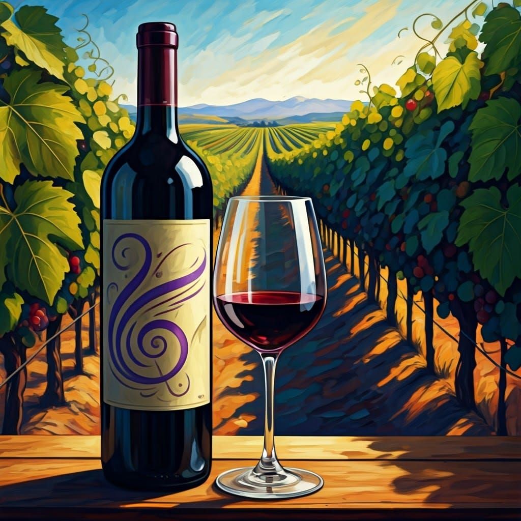 Wine Bottle with G Clef in Abstract Expressionism