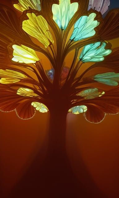 Gold Bioluminescent Stained Glass Fantasy Tree