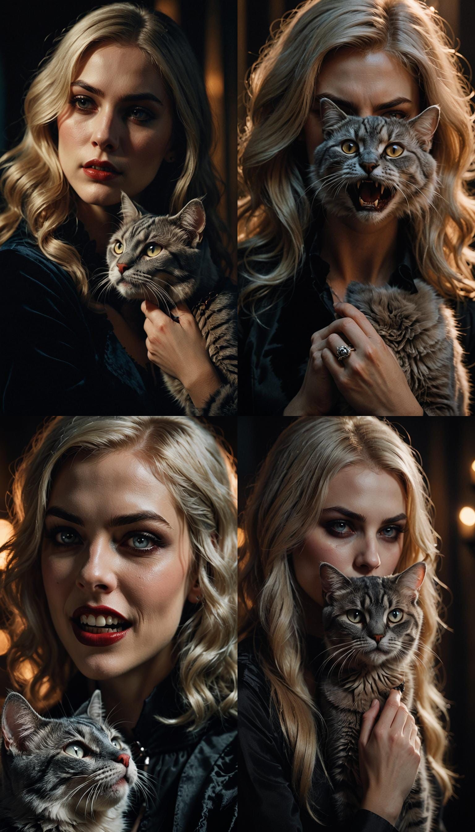 Vampire Caressing a Cat: Dramatic Cinematic Film Still