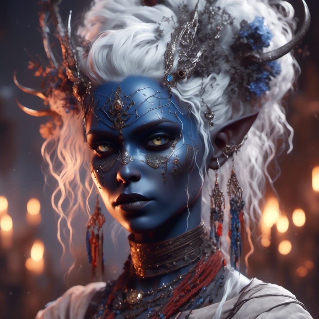 Drow Female with Silver Eyelids in Illustration Style