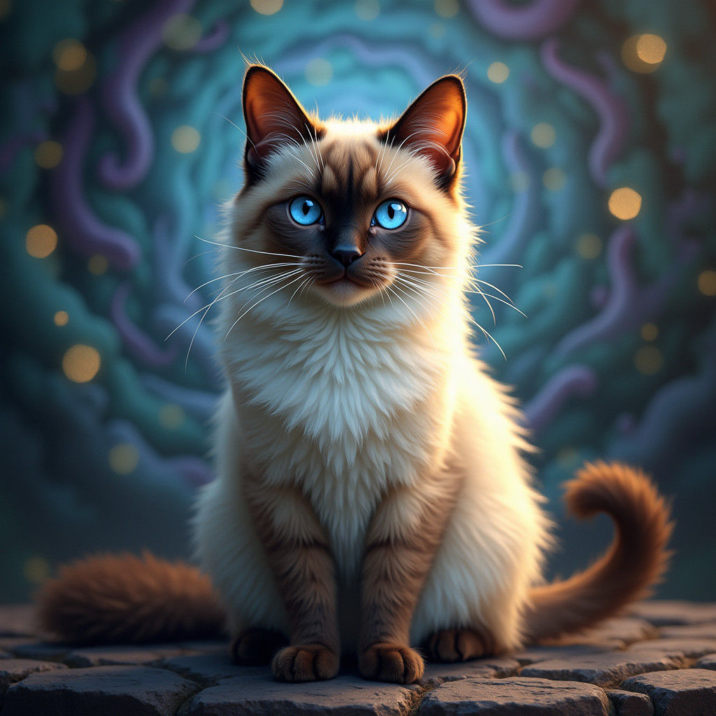Siamese Cat Portrait in Dreamlike Fantasy Art