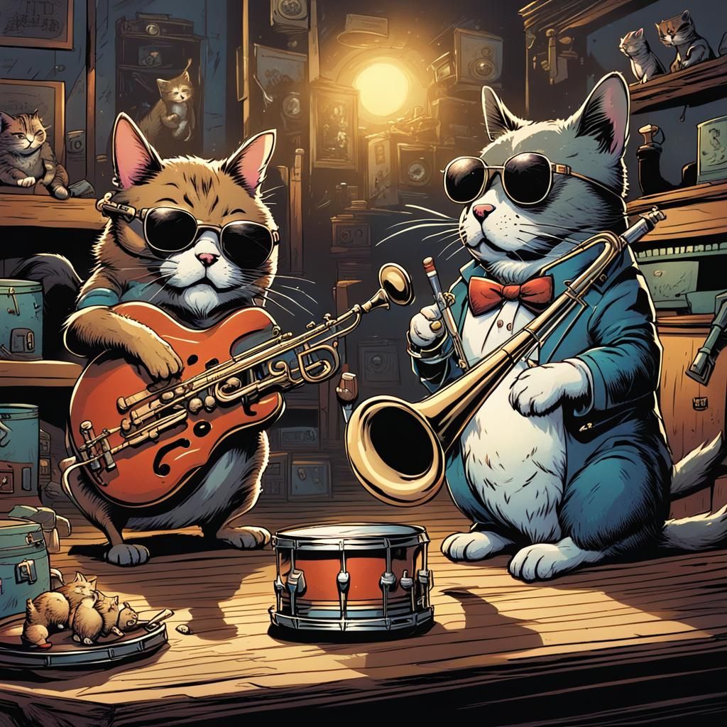 Animals Playing Jazz Instruments in Comic Book Art