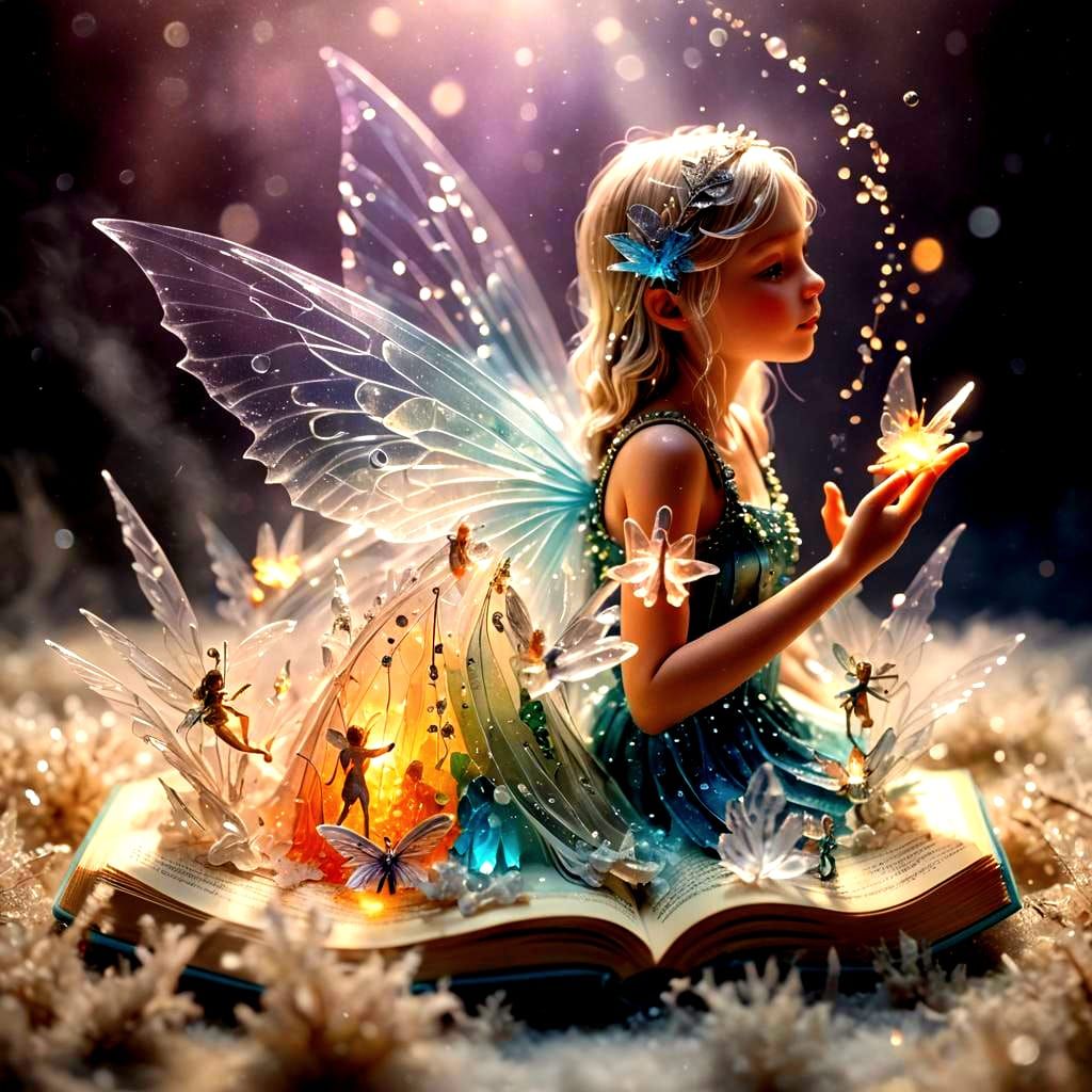 Crystal Fairies in Magical Pop-Up Book, Detailed Fantasy