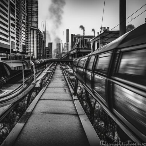 Dark Monorail Crash in Post-Apocalyptic City