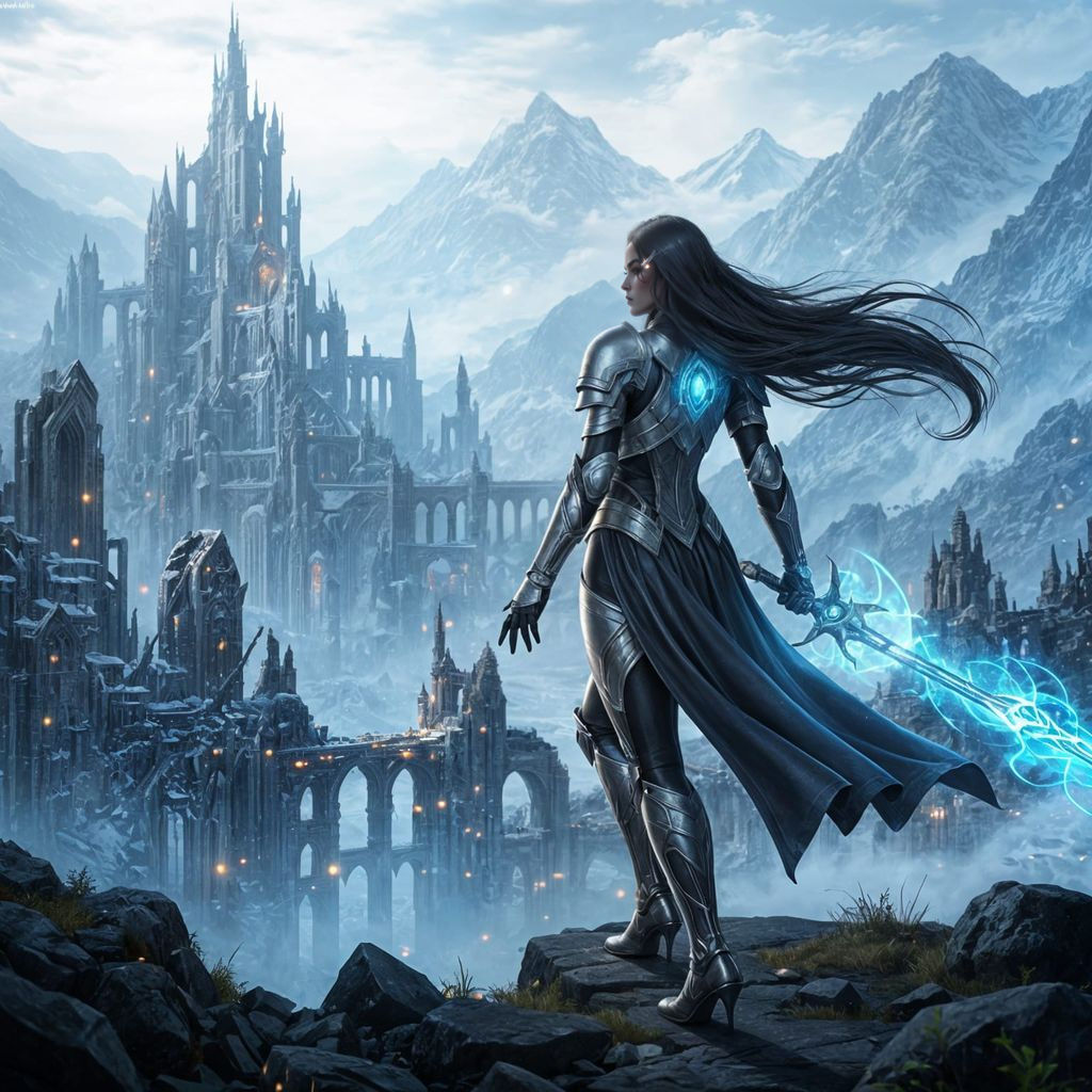Elven Sorceress Overlooking Ruined City: Artgerm Style
