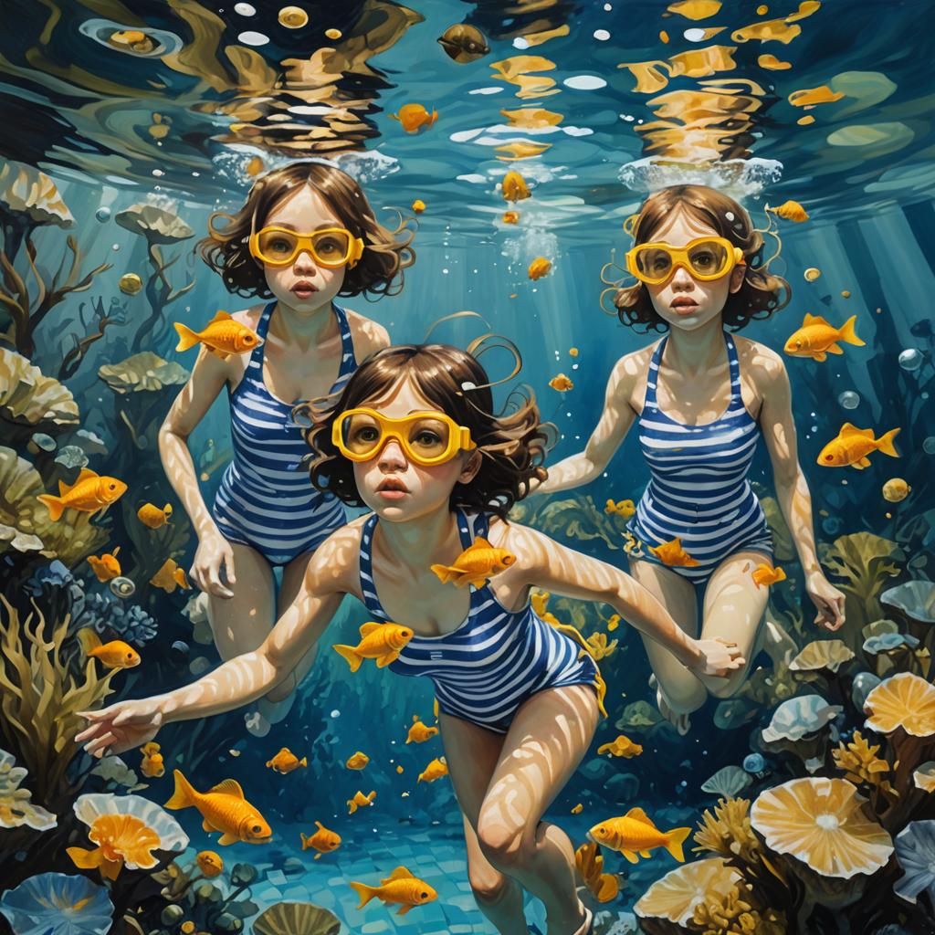 Chibi Girls Dive Into a Magic Deep Blue Pool