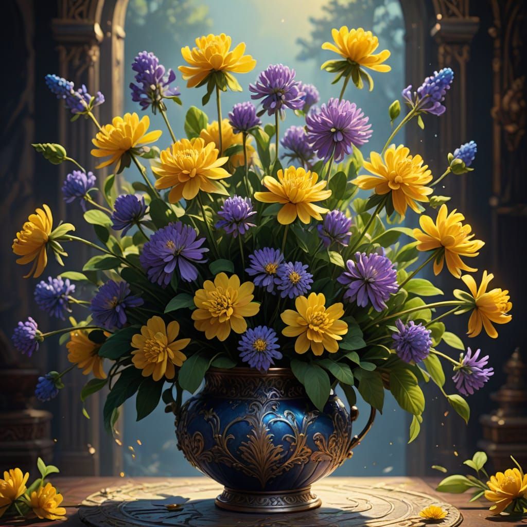 Dreamlike Yellow Clover Bouquet in an Ornate Vase