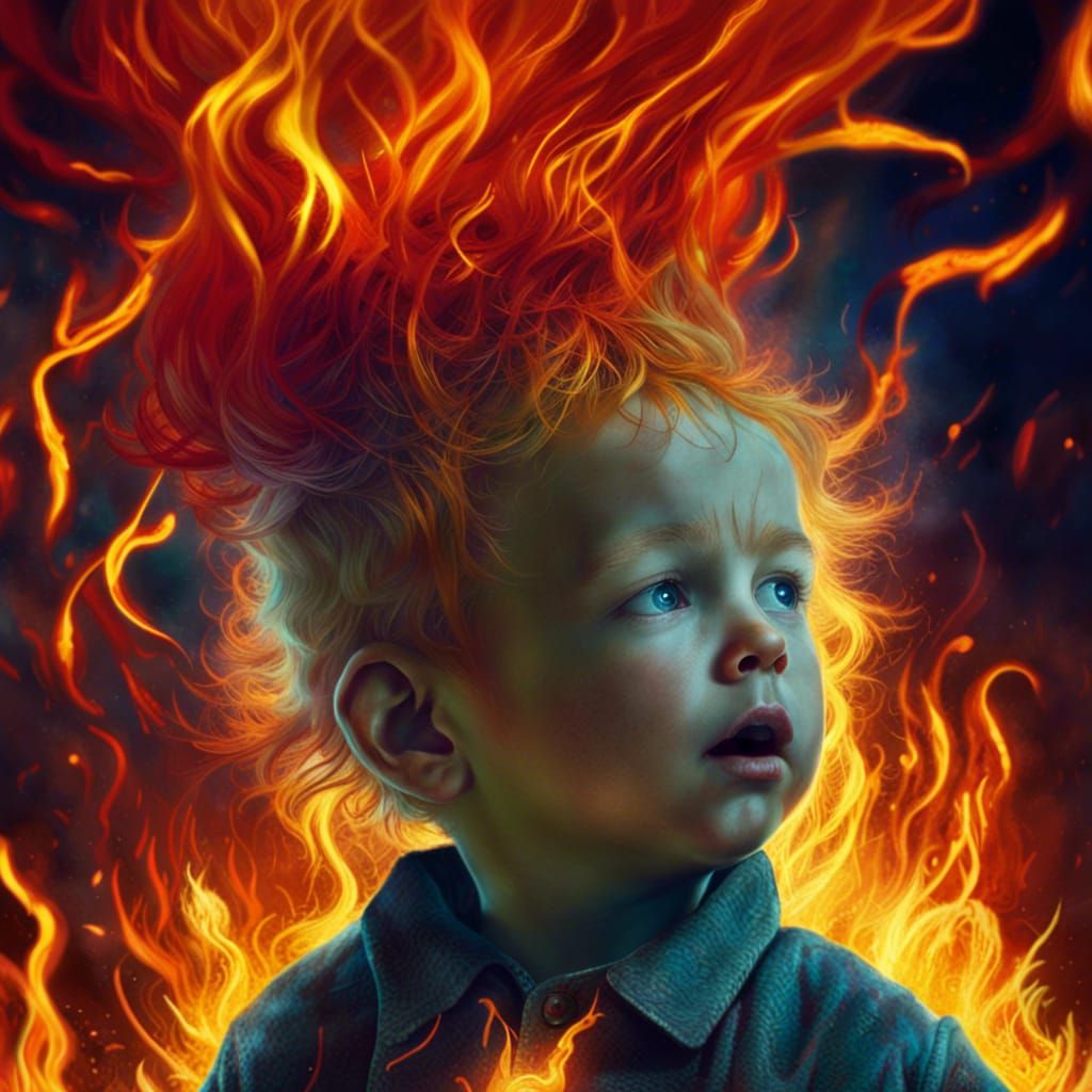 Fiery Toddler in Dramatic Horror Art Style