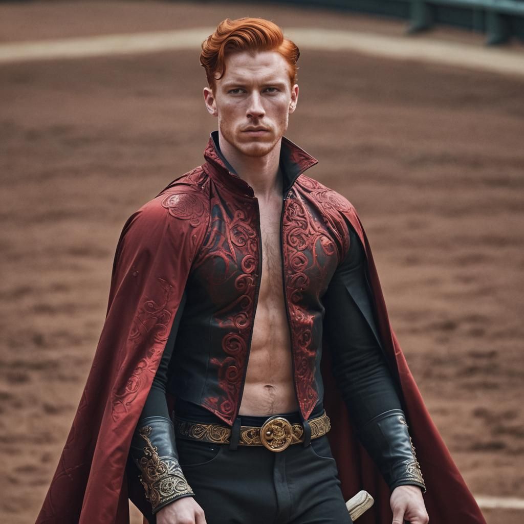 Young Matador Swirling Cape in Bullring
