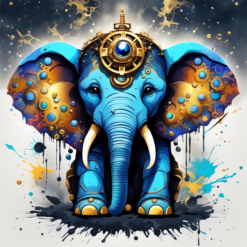 Steampunk Elephant in Space: Graffiti Cyberpunk Art