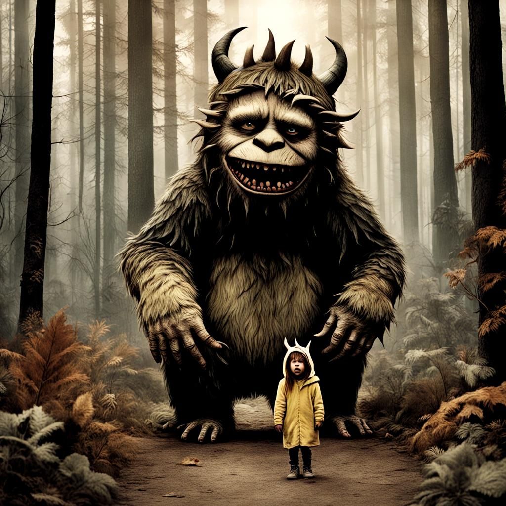 Scary Forest Scene with Laughing Monsters