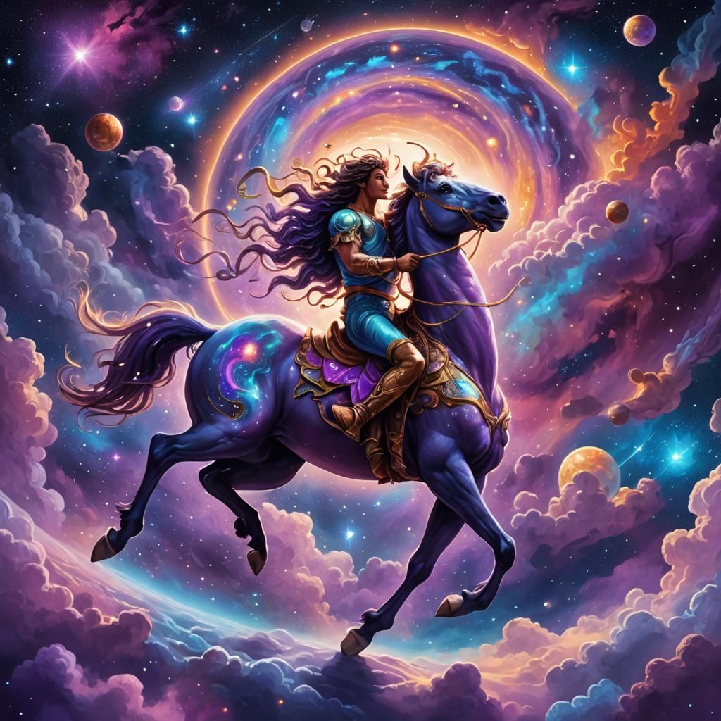 Centaur in Astral Cosmic Constellation, Mixed Media